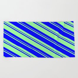 [ Thumbnail: Blue and Green Colored Lines/Stripes Pattern Beach Towel ]