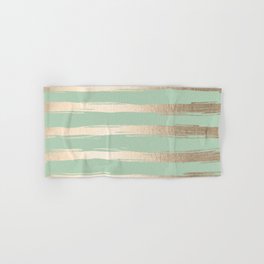 Simply Brushed Stripes White Gold Sands on Pastel Cactus Green Hand & Bath Towel