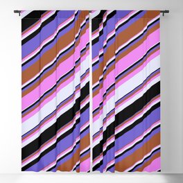 [ Thumbnail: Vibrant Violet, Lavender, Black, Slate Blue, and Sienna Colored Lines/Stripes Pattern Blackout Curtain ]