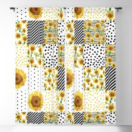 Sunflower Quilt - patchwork, boho, summer, black and white, feminine, floral,  Blackout Curtain
