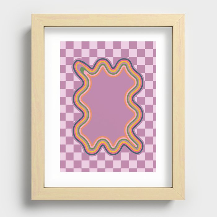 Purple Checkerboard Wavy Lines Recessed Framed Print