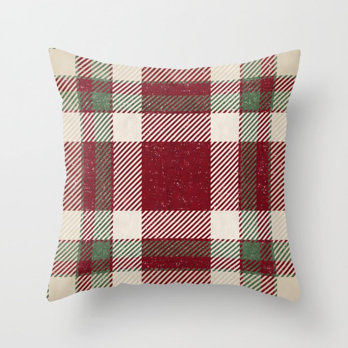 Retro Farmhouse Cozy Christmas Plaid with Glitz Throw Pillow by