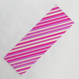 [ Thumbnail: Orchid, Beige & Deep Pink Colored Pattern of Stripes Yoga Mat ]