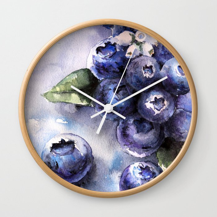 Watercolor Blueberries - Food Art Wall Clock