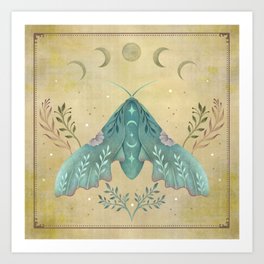 Luna and Moth - Oriental Vintage Art Print