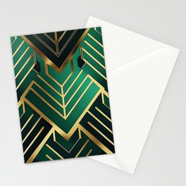 Art Deco Glam Emerald Green Gold Geometric Pattern Stationery Card