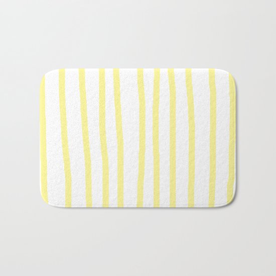 Simply Drawn Vertical Stripes in Pastel Yellow Bath Mat