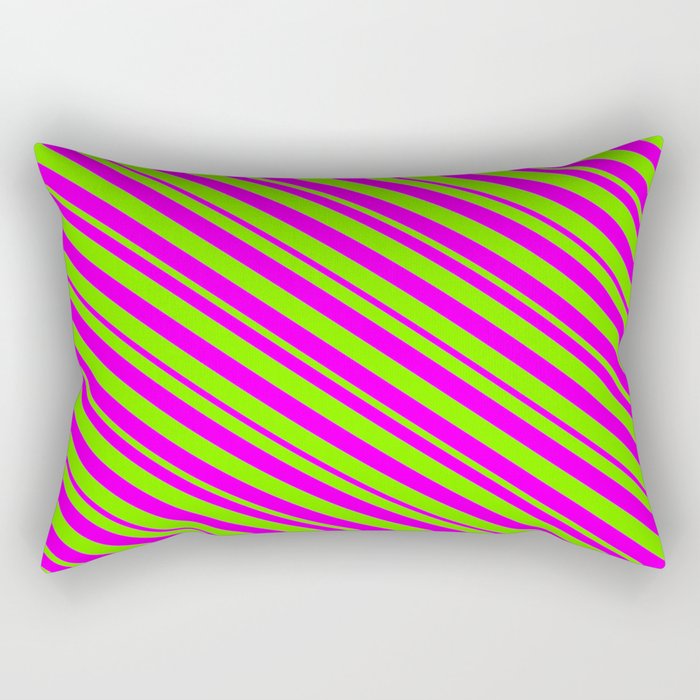 Fuchsia and Green Colored Striped/Lined Pattern Rectangular Pillow