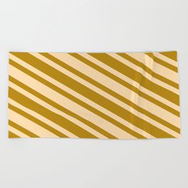 [ Thumbnail: Dark Goldenrod & Tan Colored Lines/Stripes Pattern Beach Towel ]