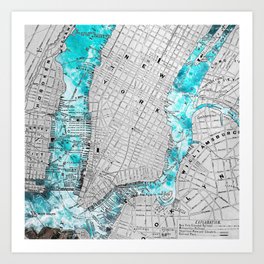 NEW YORK CITY OCEAN MAP Art Print