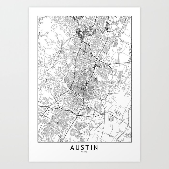 Austin White Map Art Print