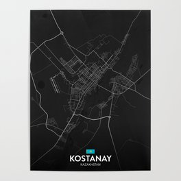 Kostanay, Kazakhstan - Dark City Map Poster