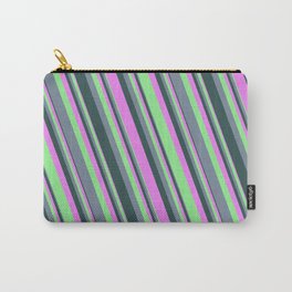 [ Thumbnail: Violet, Light Green, Light Slate Gray, and Dark Slate Gray Colored Lined Pattern Carry-All Pouch ]