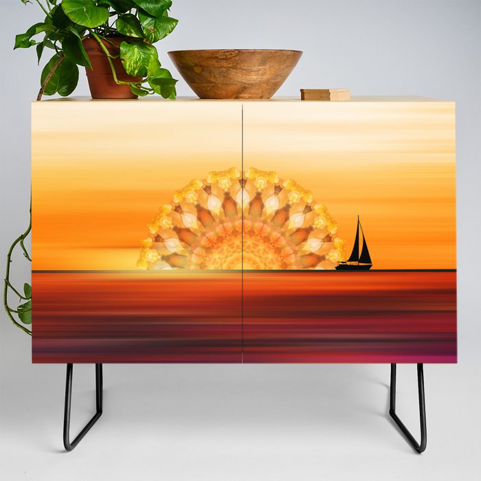 Sunset Sail - Warm Sunset Beach Art Credenza