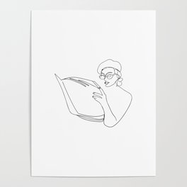 Reading Abstract Woman Line Art Poster