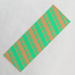 [ Thumbnail: Green & Brown Colored Lined Pattern Yoga Mat ]