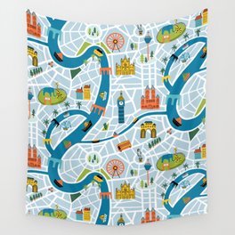 City Map Blue Wall Tapestry
