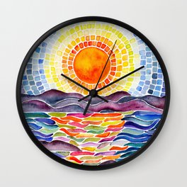 Mosaic Ocean Sun Waves Sunset Sunrise Waves Watercolor Wall Clock