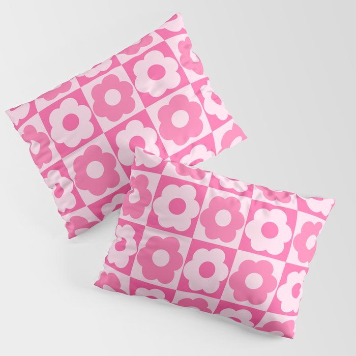 Floral Checker Pink Pillow Sham