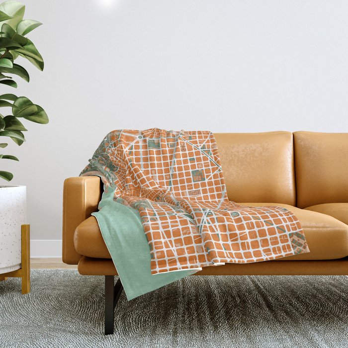 Barcelona city map orange Throw Blanket