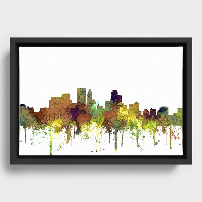 Minneapolis, Minnesota Skyline SG - Safari Buff Framed Canvas