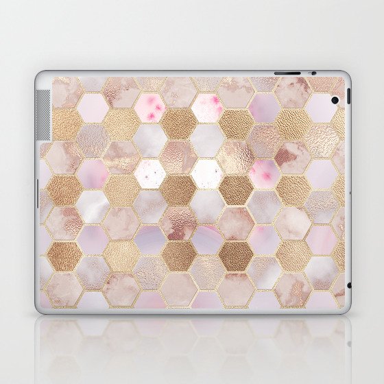 Hexagonal Honeycomb Marble Rose Gold Laptop & iPad Skin