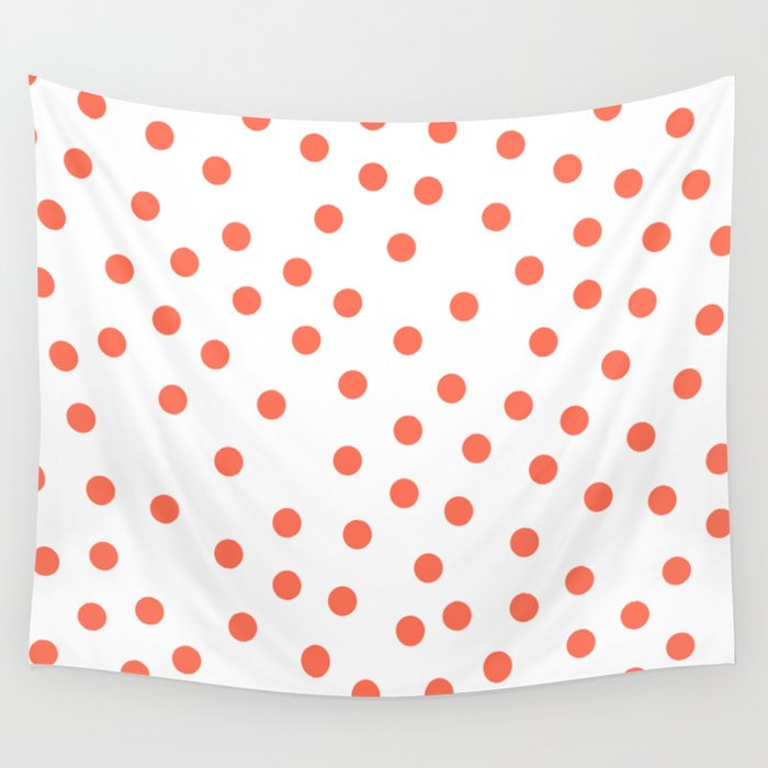 Simply Dots in Deep Coral on White Wall Tapestry
