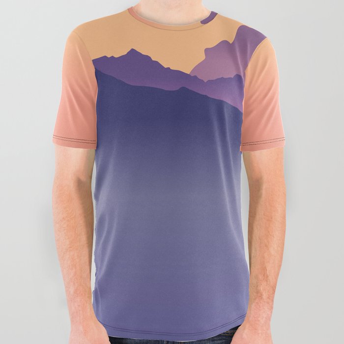 Misty Mountains Orange Sunset  All Over Graphic Tee