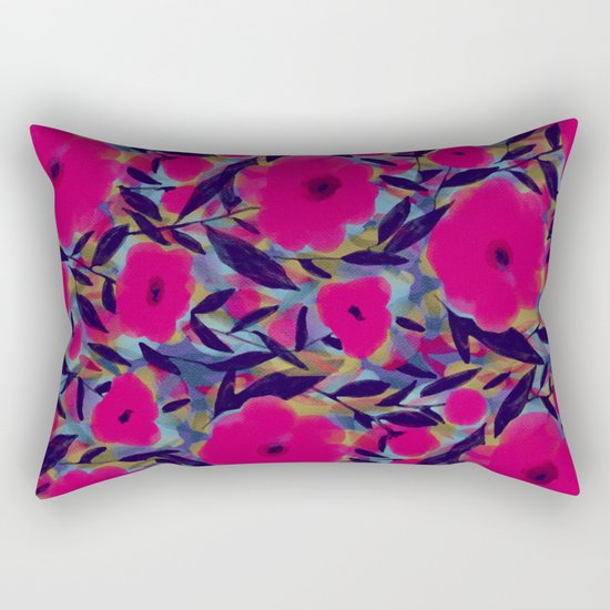 Layered Leaf Floral Fuchsia Rectangular Pillow