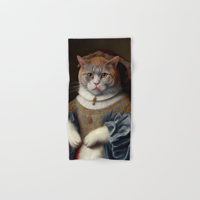 Selkirk Rex Queen Cat Breed Portrait Royal Renaissance Animal Painting Hand & Bath Towel