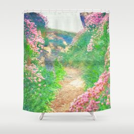 beach floral pathway impressionism painted realistic scene Shower Curtain