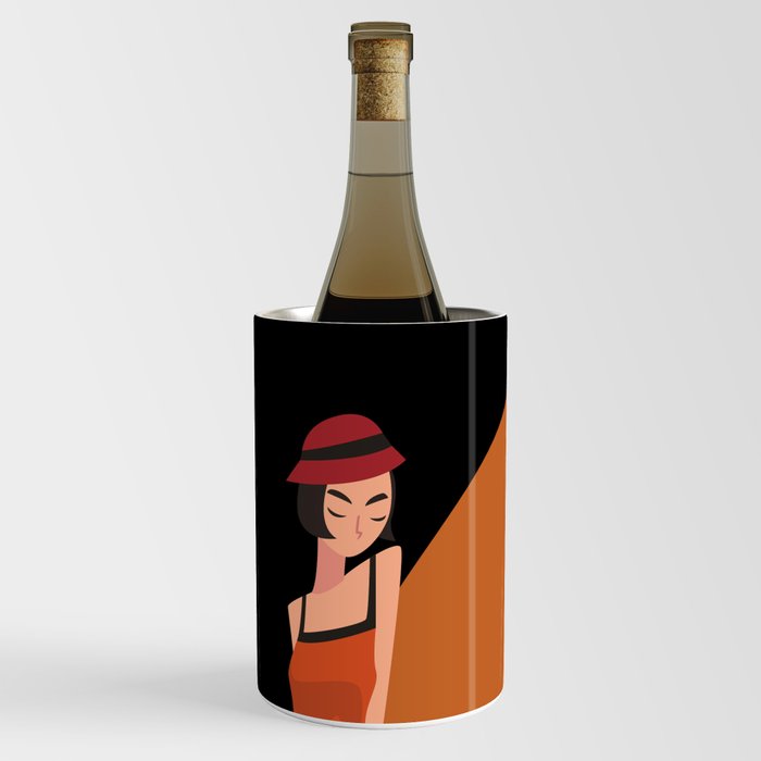 Art Deco 1920s Flapper Fashion Dancer Girl in Burnt Orange and Black Wine Chiller