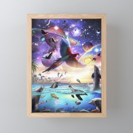 Dolphin And Parrot Ocean Animal Space Scene Framed Mini Art Print