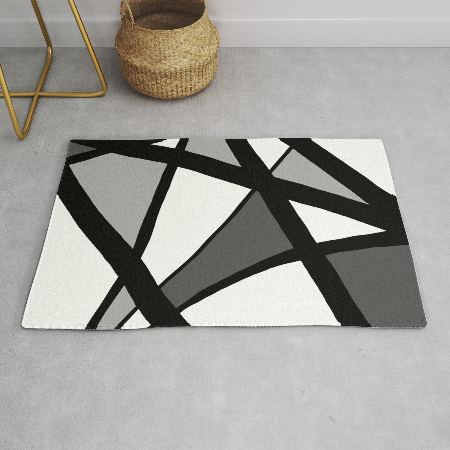 Black Gray White Rug By Abstract, Black And Gray Rugs