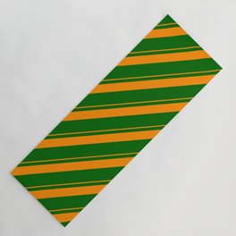 [ Thumbnail: Dark Orange & Dark Green Colored Lines Pattern Yoga Mat ]