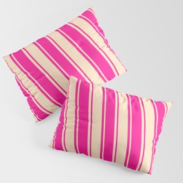 [ Thumbnail: Deep Pink & Bisque Colored Striped/Lined Pattern Pillow Sham ]