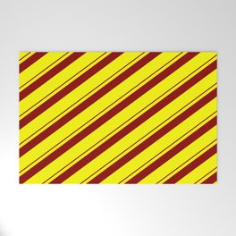 [ Thumbnail: Dark Red and Yellow Colored Lines/Stripes Pattern Welcome Mat ]