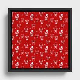Red and White Hand Drawn Dog Puppy Pattern Framed Canvas