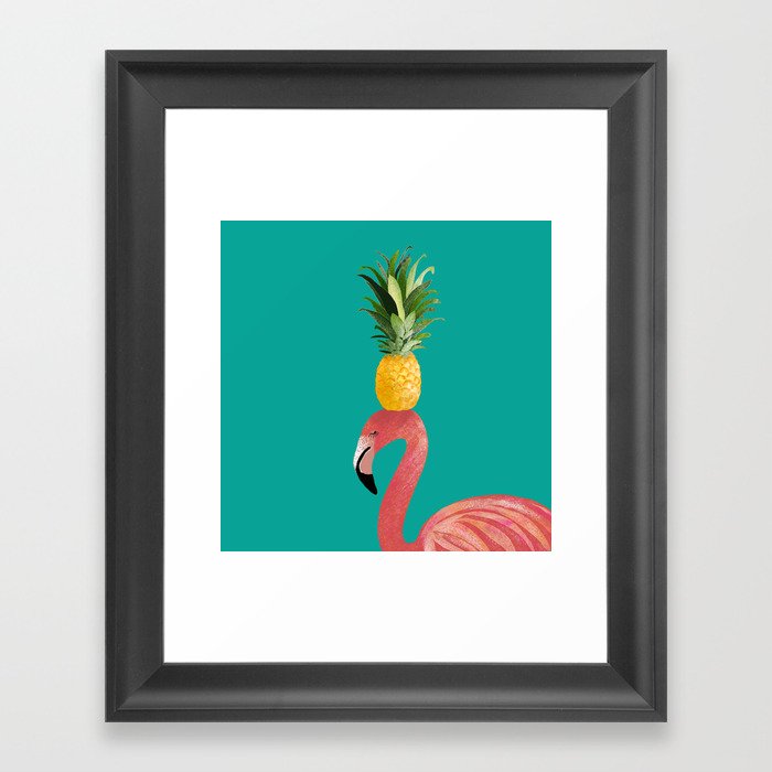 Flamingo Vibes |Tropical Pink Bird Pineapple on Head| Renee Davis Framed Art Print