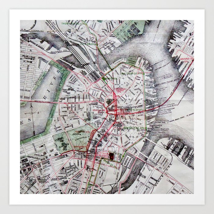 Boston Old Map Photography Art Print By Eyne Photography Society6   Boston Old Map Photography Prints 