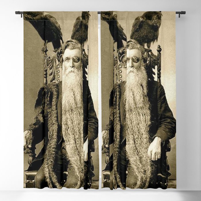 One-eyed Bearded Man with Ravens black and white photograph Blackout Curtain