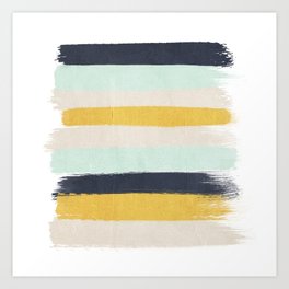 Abstract stripes hand painted brushstrokes mint grey and navy gender neutral color palette Art Print