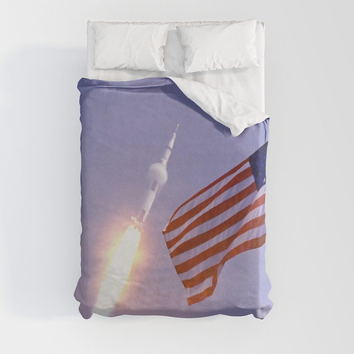 Nasa Picture 3: Apollo 11 Launcher and the flag of the USA Duvet Cover