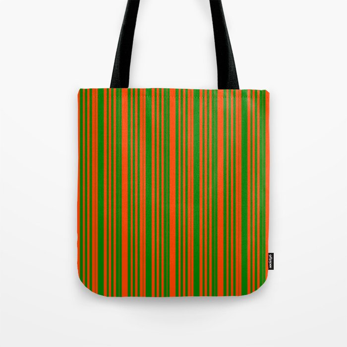Red & Green Colored Pattern of Stripes Tote Bag