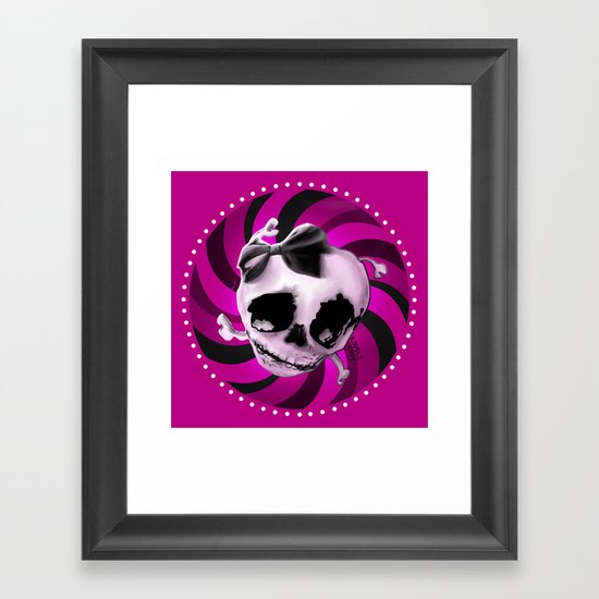 Girly Pink Skull with Black Bow Framed Art Print