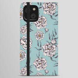 Mint Aqua Pastel Vintage Garden Flower Power Floral Pattern iPhone Wallet Case