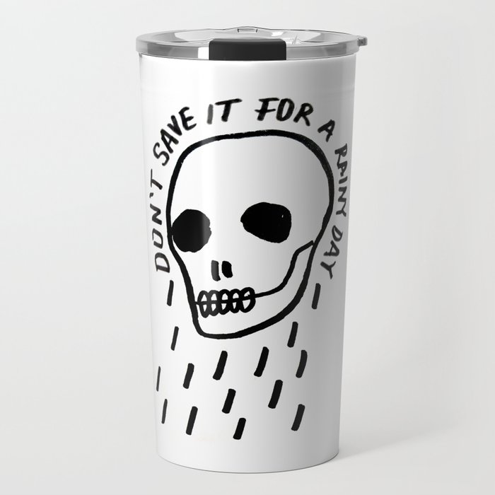 Ink Black And White Skull Illustration Typography Travel Mug