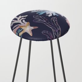 Coral And Seashells Tropical Pattern Counter Stool