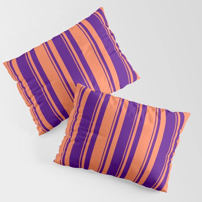 Indigo and Coral Colored Lined Pattern Pillow Sham