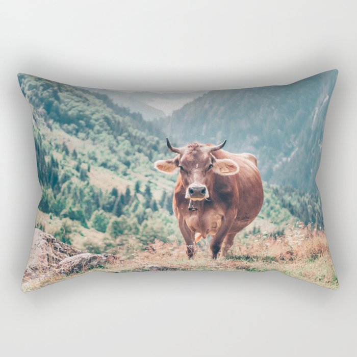 Cow in the mountains | Nature Rectangular Pillow